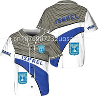 2023 New Israel Flag Baseball Jersey Casual Sports Baseball Shirt Free Custom Name Men's and Women's T-Shirt