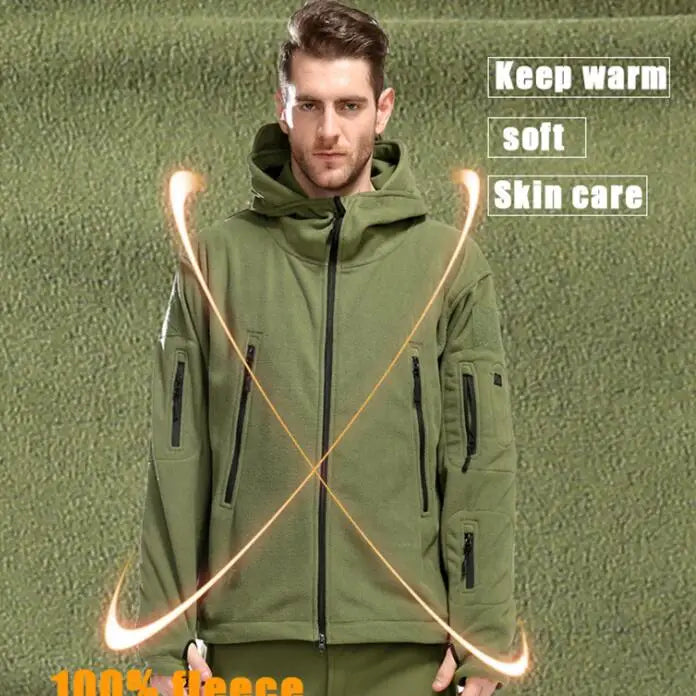 Outdoor Men Winter Softshell Tactical Fleece Jacket Camping  Hiking Thermal  warm Hooded Army Clothes