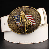 Fashion Men's Leather Belt Knight Wild West Cowboy Style Hip Hop Rock Jeans Waistband Metal Golden Buckle