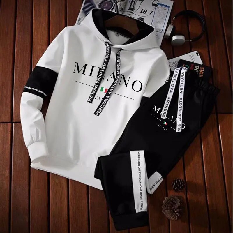 Men's Fashion Luxury Sweatshirt Tracksuit Sport Casual Hoodies+Sweatpants Sets Outfits Jogger Brand  Pullover Streetwear Suits