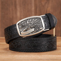 3.5cm New Eagle Pattern Buckle Split Leather Belt Quality Alloy Automatic Buckle Wasitbad Strap Genuine Leather Gift Belt Men