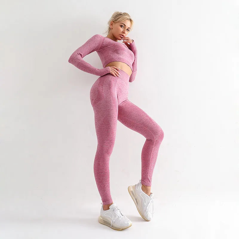 2023 Seamless Yoga Suit Set Women's Yoga Top High Waist Hip Lift Sports Gym Tights