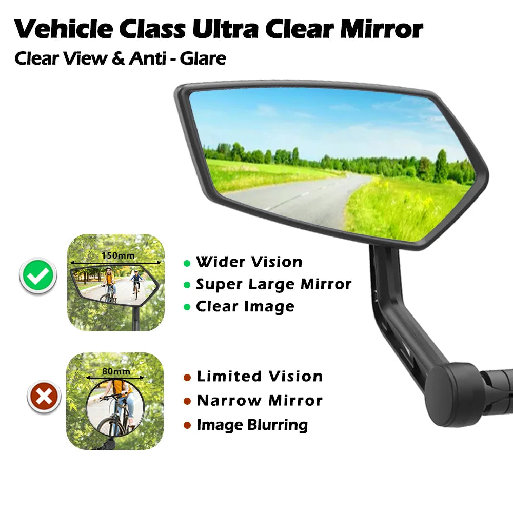 EASYDO Bicycle Rearview Mirror Convex Glass Durable Bike Accessories Universal Wide-Range 360°  Adjustable Bike Handlebar Mirror