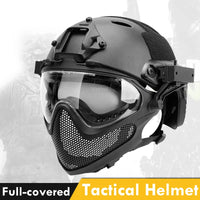 Full-covered Shooting Helmet with Steel Mesh Mask Army Tactical Paintball Helmet Impact Resistance Military Airsoft Helmet Mask