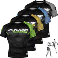 Mma Men אגרוף דחיסה לנשימה ג'רזי Muay Thai Outfit סווטשירט היאבקות סקיני חולצת טריקו מתייבשת מהירה