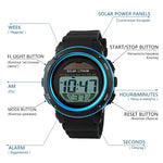 SKMEI 1096 Men Solar PU Strap Wristwatches Mens Chronograph Alarm 5Bar Waterproof Digital Watch reloj hombre Outdoor Sport Watch