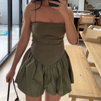 Korean Popular Clothes Fashion Summer Dresses 2024 White Dress Short Black Sexy Green Women's Clothing Vacation Outfits Woman