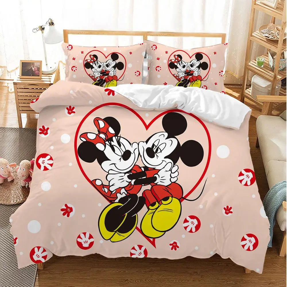 Disney Mickey Minnie Mouse Bedding Sets  Duvet Cover Sets Twin Full Queen King Size Bedroom Decoration Birthday Gift