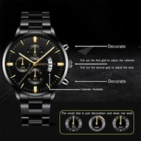 Fashion Men Black Stainless Steel Watch Luxury Calendar Quartz Wrist Watch Mens Business Watches for Man Clock Relogio Masculino