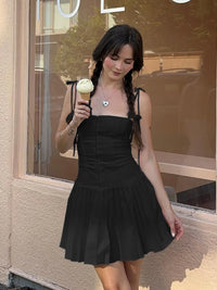 Suninheart Summer A  Line Short Dresses 2024 New Arrivals Casual Pleated One-piece Dress Gown Black Birthday Holiday Dress Women