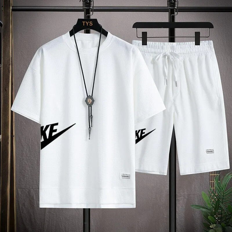 Summer Men's Sets Fashion Korean Tracksuit Men Short Sleeve T Shirts+Sport Shorts Suit Men Casual Men Clothing Mens Joggers Sets