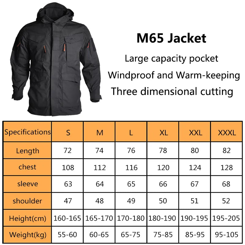 HAN WILD M65 Jacket Army Fans Combat Men Clothing Hunting Windbreaker Military Jackets Windproof Flight Pilot Coat Hood Jacket