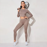 Women's Sportswear Yoga Set Workout Clothes Athletic Wear Sports Gym Legging Seamless Fitness Bra Crop Top Long Sleeve Yoga Suit