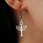 Dawapara Religious Magen Star of David Israel Earrings Jewish Hanukkah Menorah Pendant Earrings Women Stainless Steel Jewelry