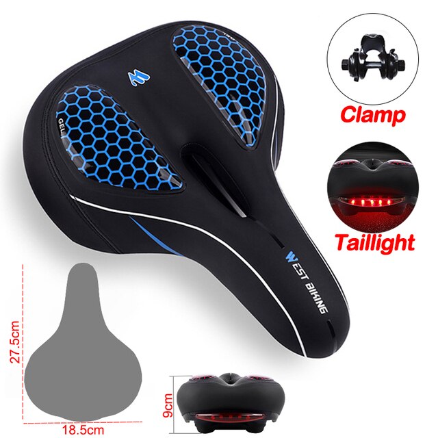 WEST BIKING MTB Bike Saddle Seat with Cycling Taillight Thicken Wide Comfortable Bike Bicycle Saddles GEL Hollow Bicycle Saddle