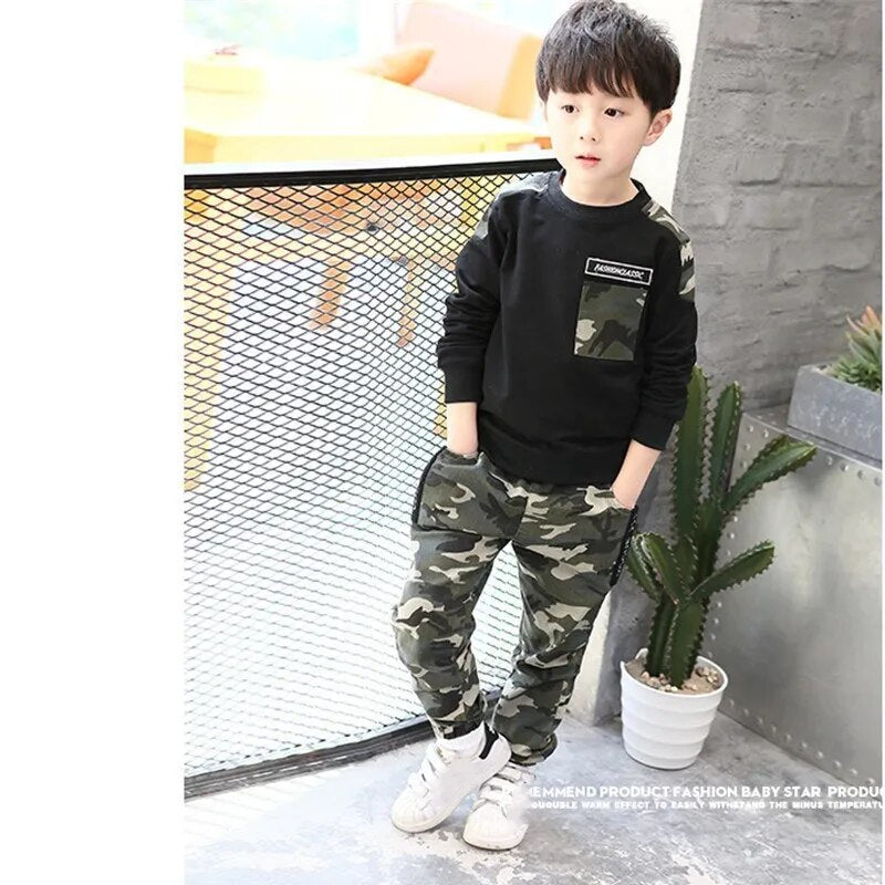 Kids Sport Clothing Sets Boys Tracksuit Autumn Camouflage Children Tops Pants 2Pcs Kit Outfit Teenager Boys Camouflage Tracksuit