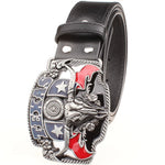 Wild West TEXAS Cowboy Belt Bull Skull Head Metal Buckle American Texan Pride Fashion Waistband For Men