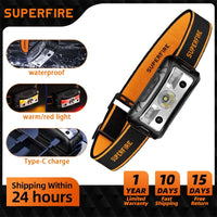 SUPERFIRE 8 מצבים חיישן תנועה יד עוצמתי פנס LED פנס לבן/צהוב/אדום פנס ראש פנס פנס לפיד לקמפינג