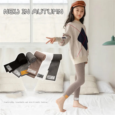 3-10 Year Girl Stretch Leggings Letters Baby Kids Leggings Autumn Clothes Pants Toddler Child Soft Knitted Pants Trousers