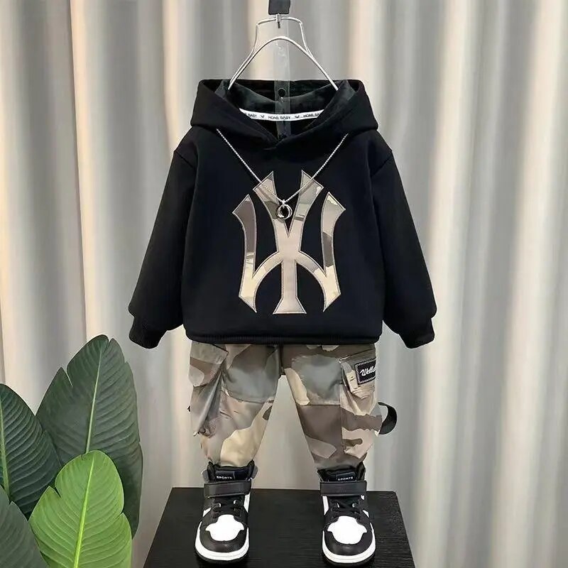 Children's Hooded Cotton Tracksuit Boys Fashion Two Piece Kids Clothes Coat Pant Sets Autumn Winter 2 3 4 5 6 7 8 9 10 Years