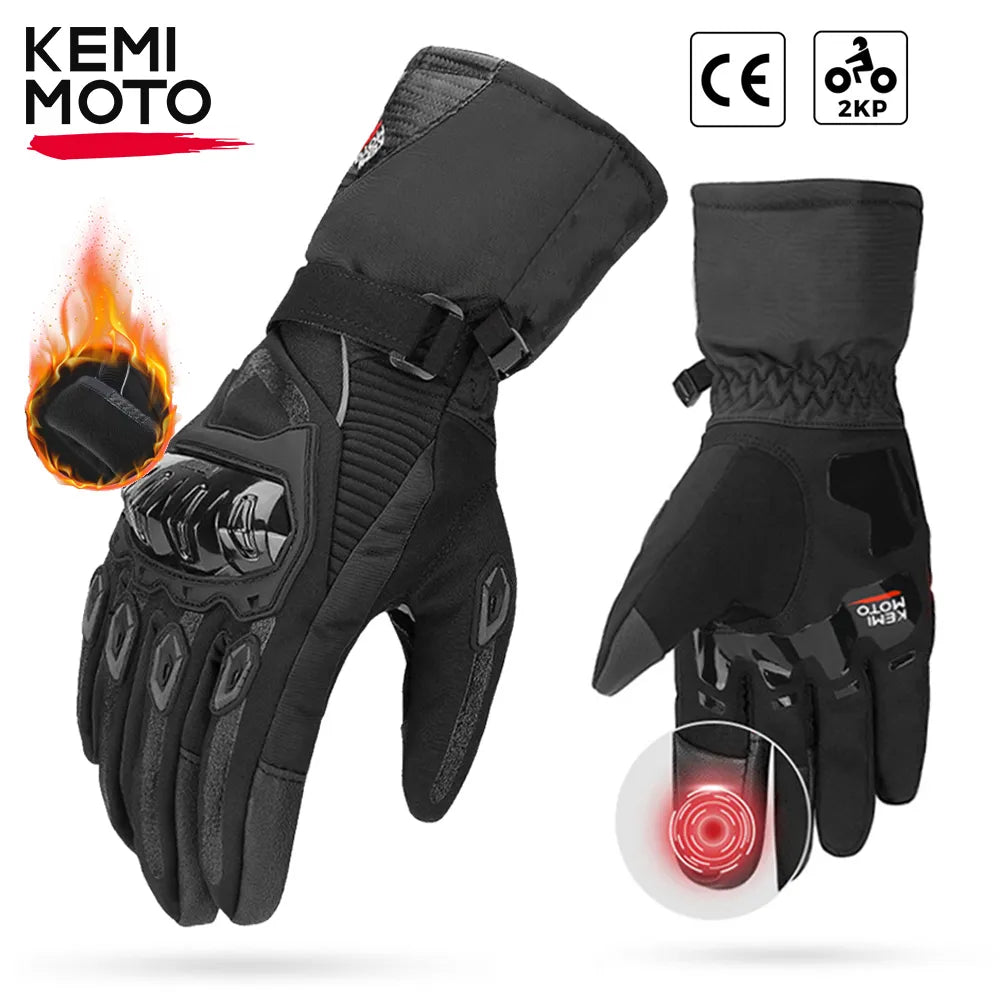 KEMiMOTO CE Motorcycle Gloves Winter Black Guantes Moto Invierno Warm Touch Screen Waterproof Windproof Gloves Protective