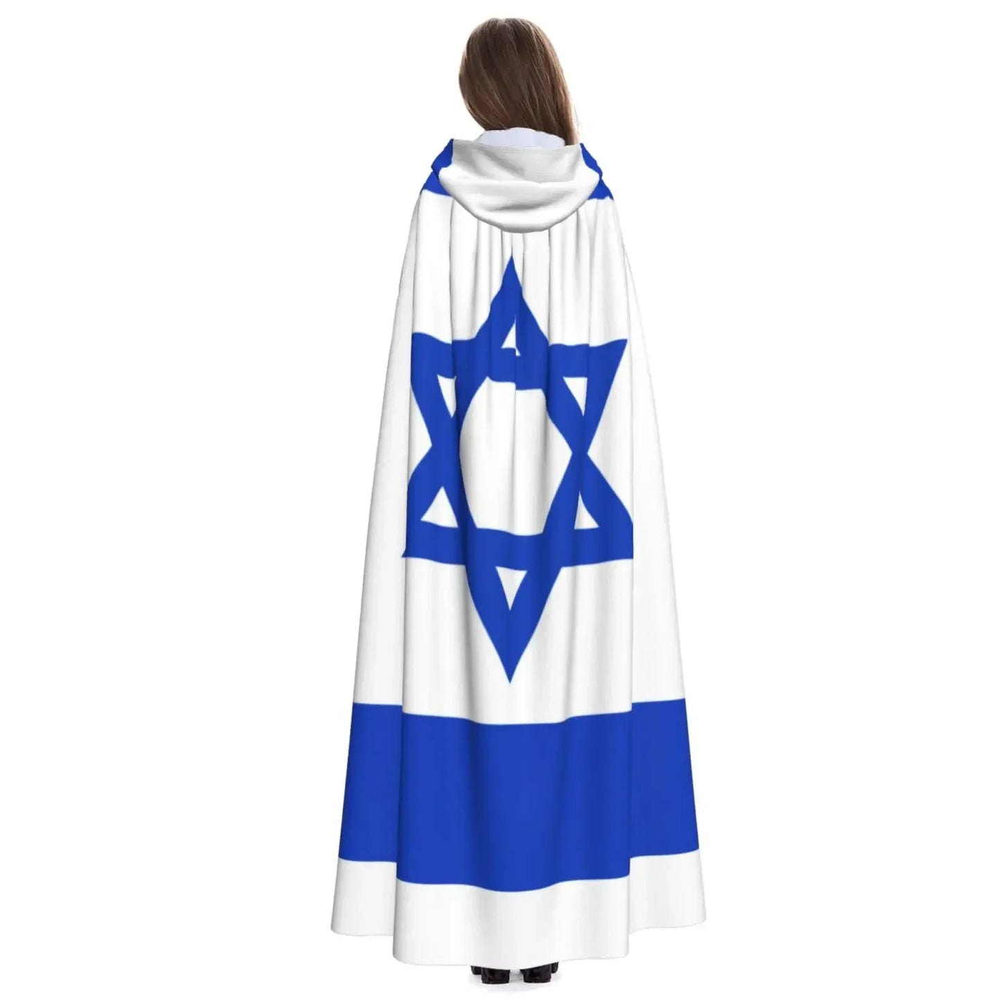 Adult Cloak Cape Hooded Flag Of Israel Medieval Costume Witch Wicca Vampire Elf Purim Carnival Party