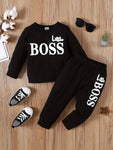 Clothes Set for Kids Boy 1-6 Years Solid Long Sleeves Little BOSS Top+Pants Costume Spring Autumn Children Boy Casual Outfit