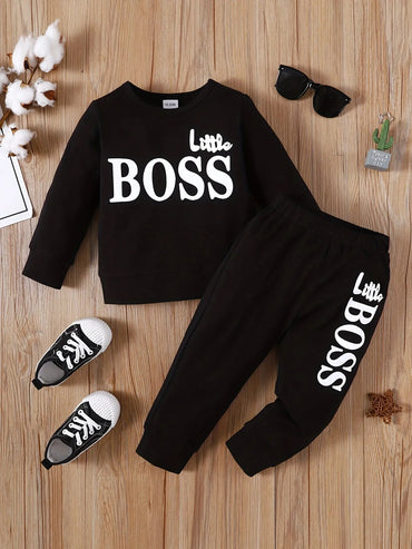 Clothes Set for Kids Boy 1-6 Years Solid Long Sleeves Little BOSS Top+Pants Costume Spring Autumn Children Boy Casual Outfit