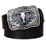 Fashion Mens Belt Cow Head Bull OX Horn Leather Belt Western Cowboy Wild West Style Punk Rock Hip-hop Waistband