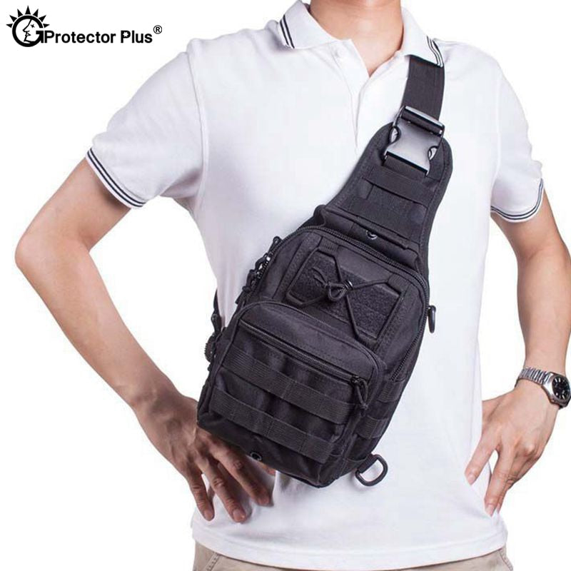 PROTECTOR PLUS Outdoor Tactical Military Crossbody Bag Sling Shoulder Chest Pack Men Camo Army Travel Hiking Camping Sport Bag