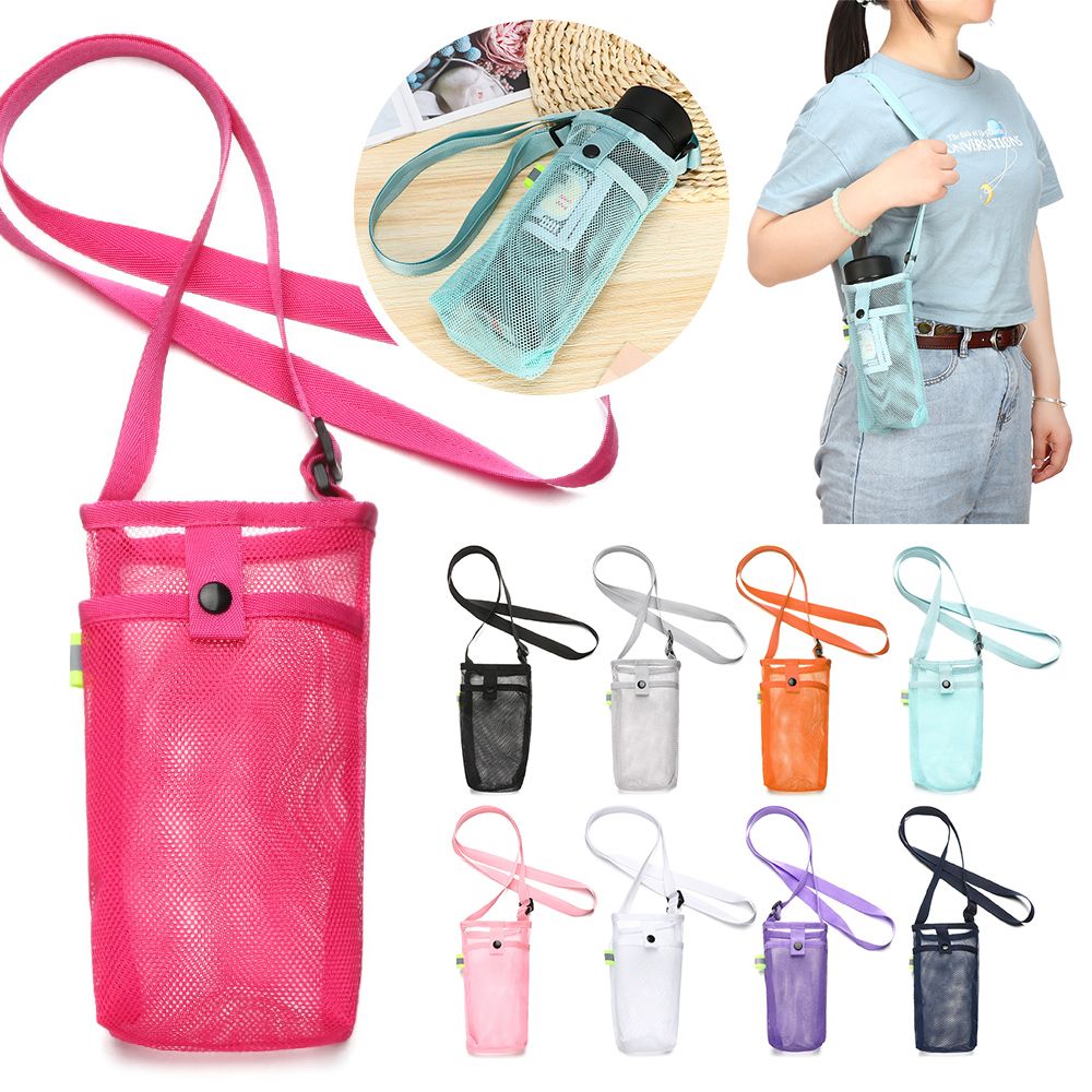 Portable Sport Water Bottle Cover Mesh Cup Sleeve Pouch With Strap Mobile Phone Bag Visible Bag Outdoor Camping Accessories