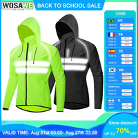 WOSAWE Windproof Cycling Jackets Hooded Men Riding Waterproof Cycle Clothing Bike Long Sleeve Jerseys Reflective Vest Wind Coat