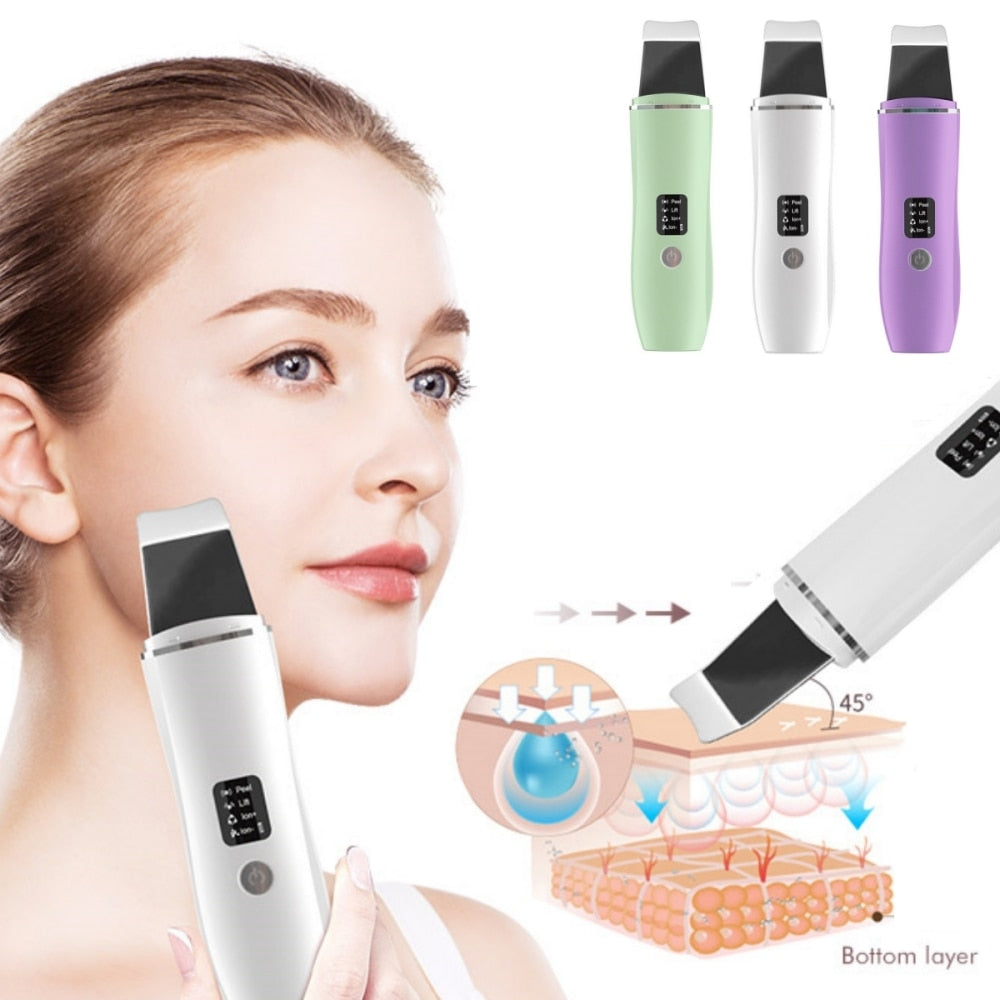 Skin Scrubber Blackhead Remover 4 in 1 Pore Cleaner Face Spatula for Deep Cleaning Facial Skin Care Ultrasonic Peeling Machine